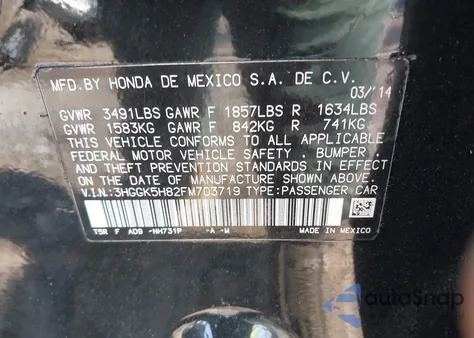 2015 Honda Fit Ex/Ex-L z USA, uszkodzony, nr VIN 3HGGK5H82FM703719